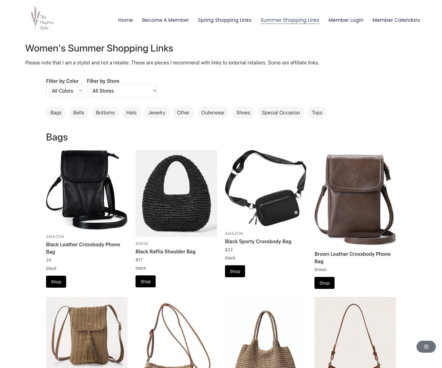 The Heather Style shopping link system